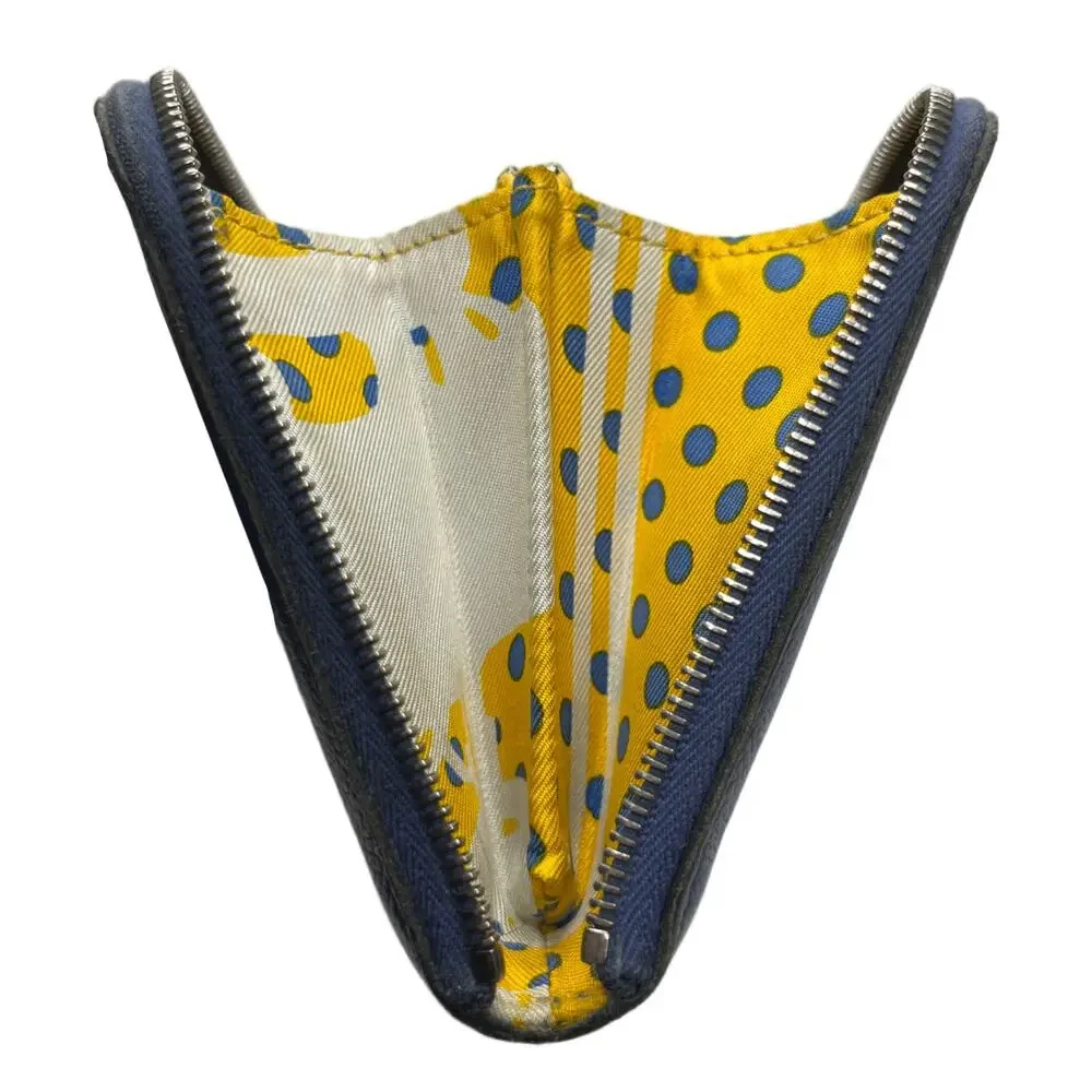 Hermès Blue Epsom Leather Silk In Long Zip Wallet Yellow Interior - Picture 8 of 16